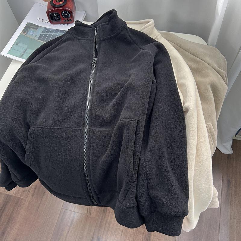 

Двусторонний флисовый термо свитер-куртка на молнии со стойкой горловиной, женский, осенне-зимний, флисовый кардиган свободного кроя, маленький M чёрный
