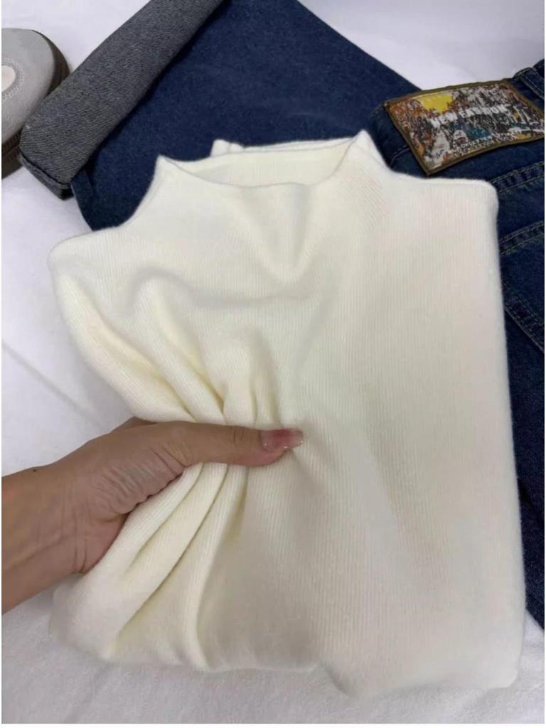 Women's Slim-Fit Semi-High Neck Knit Long-Sleeve Top