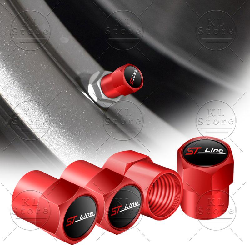 4Pcs Auto Exterior ST Line Logo Metal Wheel Tire Valve Caps Stem Case Dust Covers For Ford Focus Mk3 Mk5 Fiesta Ecosport Mondeo