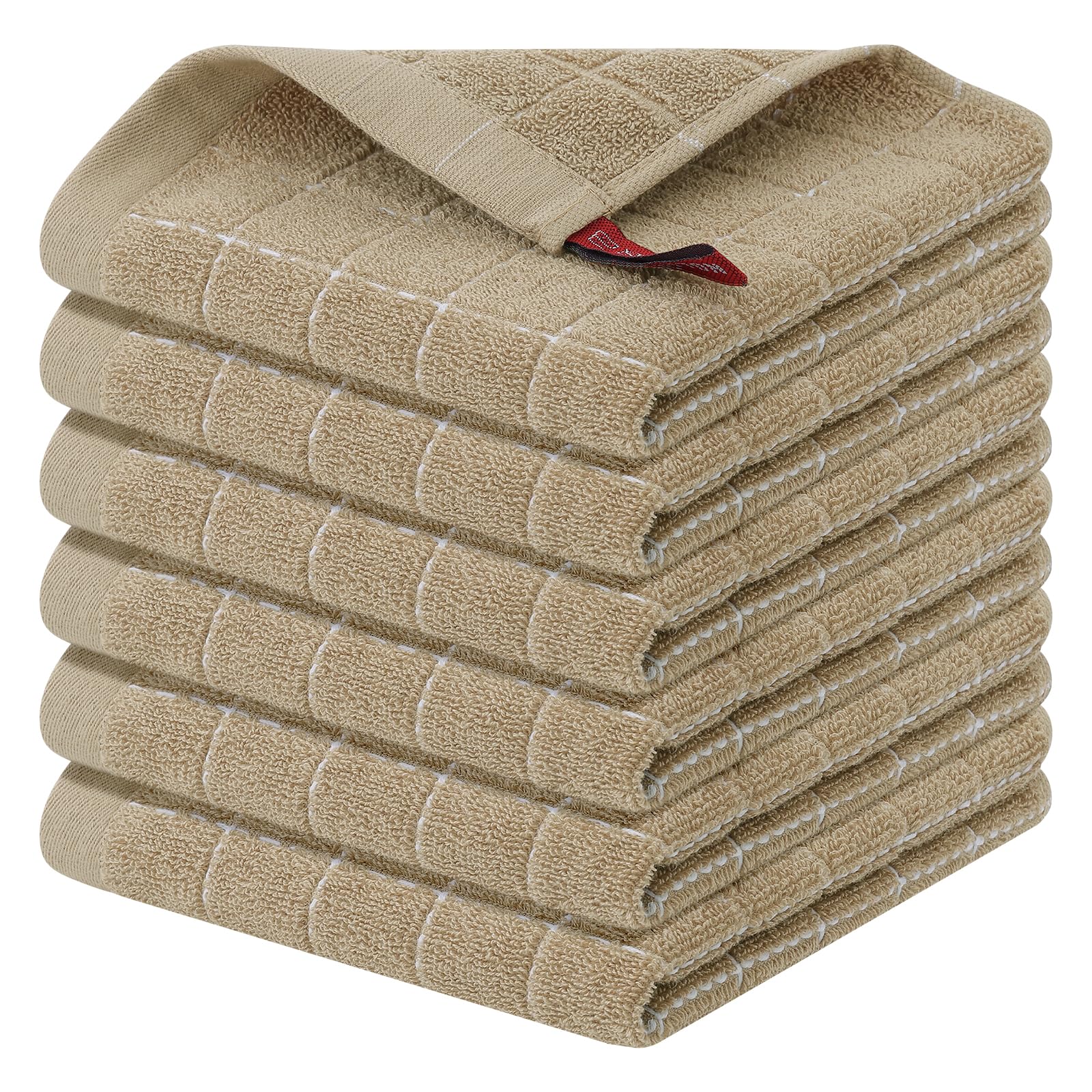 

6 шт. хлопковых махровых кухонных полотенец, ультрамягкие и впитывающие полотенца для посуды для кухни, подходят для сушки и мытья посуды бежевый