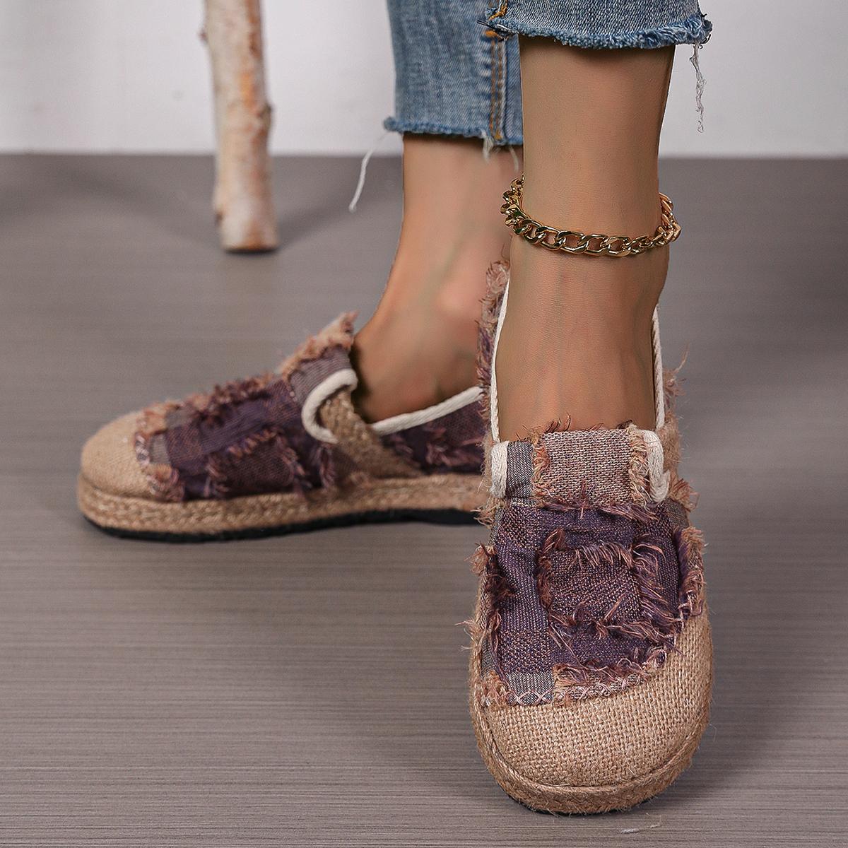 

Повседневная обувь на плоской подошве для женщин, плетеная из травы, босиком, с закругленным носком, удобная обувь, трендовые модные предложения, лоферы 41 фиолетовый
