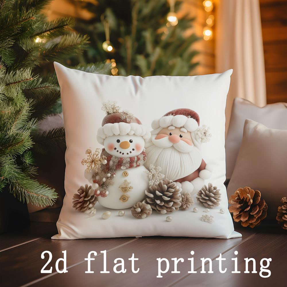 Home Decor Christmas Themed Santa & Snowman Pillow Covers Pattern Cushion Cover Suitable for Sofa Bedroom Car Pillow Cover