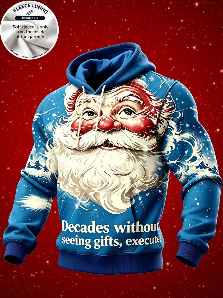 3D Print Christmas Fleece Hoodie Funny Santa Stuck In Chimney Reindeer Snow Scene Pullover Long Sleeve Holiday Sweatshirt