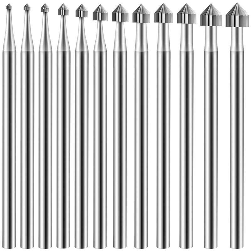 

AEE2-12Pc Cylinder Cone Shape Carving Burr Sets Jewelry Burr Setsshank Jewelry Making Stone Setting Burs For Lapidary 008-040 срібний