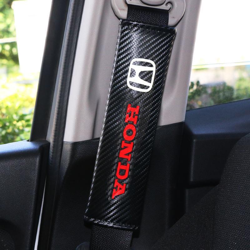 2Pcs Carbon Fiber Leather Car Interior Seat Belt Cover Shoulder Pad For Honda Mugen Jazz Insight Freed Fit CRV Civic Accord City