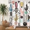 Tropical Cactus Print Shower Curtain Boho Plant Pattern Waterproof Fabric Shower Curtains Modern Bathroom Decor With Hooks