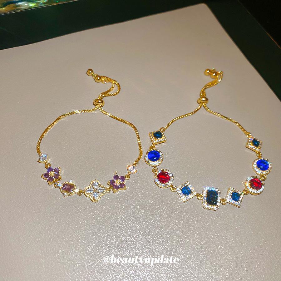 Exquisites geometrisches Blumenarmband mit Zirkonia - Eleganter und modischer Schmuck für Damen