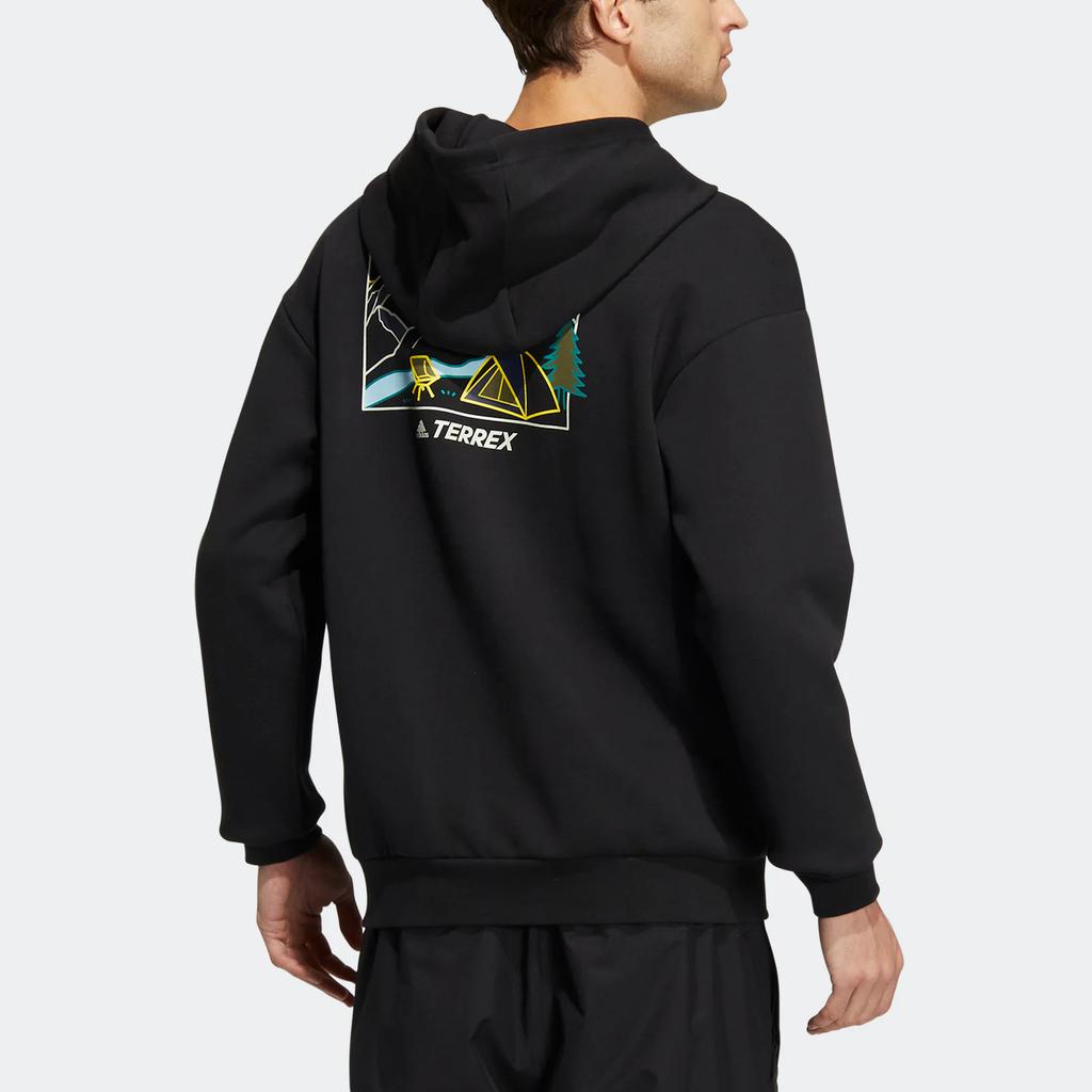 Adidas Gfx Hooded Sweatshirt With Abstract Pattern And Kangaroo Pocket Unisex Sweatshirt Black HN2018