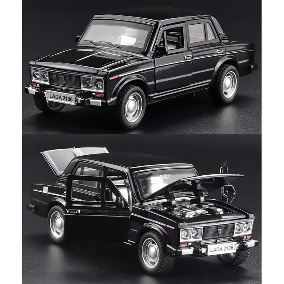 1/32 Scale LADA 2106 Diecast Car Model Toy, Pull Back Toy Vehicle with Sound and Light for Kids Toddler Boys Girls Gift Collection
