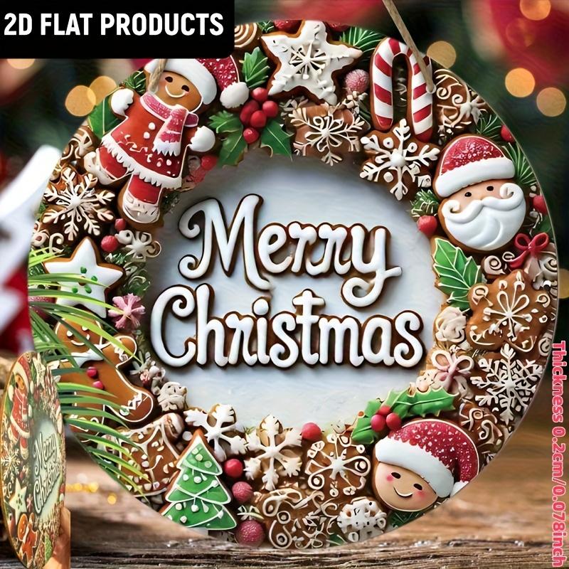 1pcs 2D Flat Christmas Wooden Sign with Sugar House and Gingerbread Patterns Winter Retro Style Christmas Home Courtyard Decorat