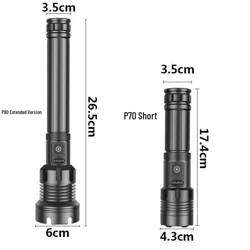 XHP90 Explosion-Proof Rechargeable LED Flashlight: Super Bright, Waterproof, Telescopic Zoom, Aluminum Alloy, Handheld Light for Outdoor Use.