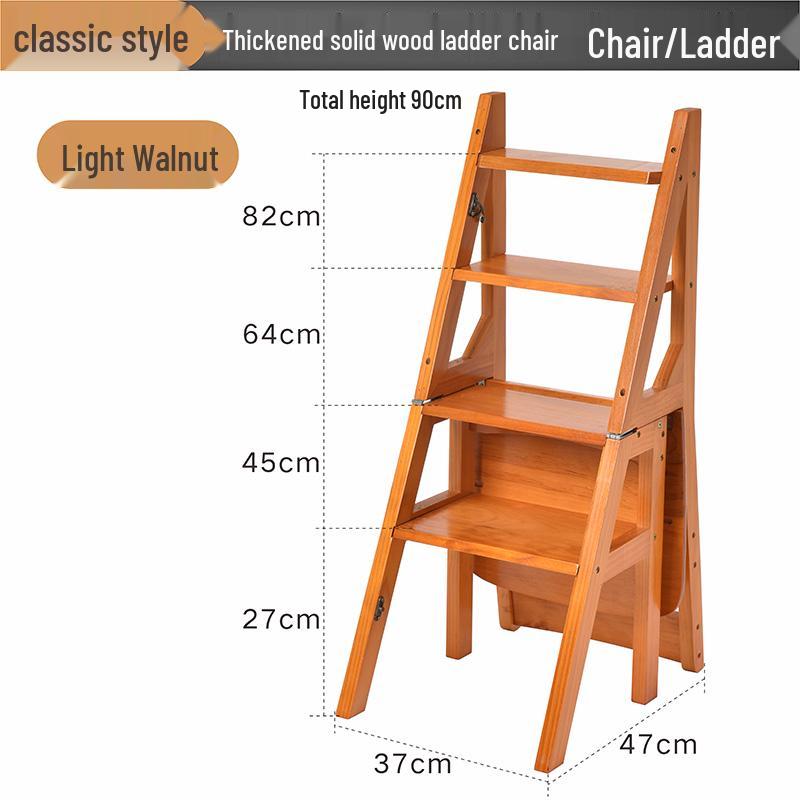 Solid Wood Multifunctional Folding Ladder-Chair: Indoor Portable 4-Step Stool & Climbing Ladder