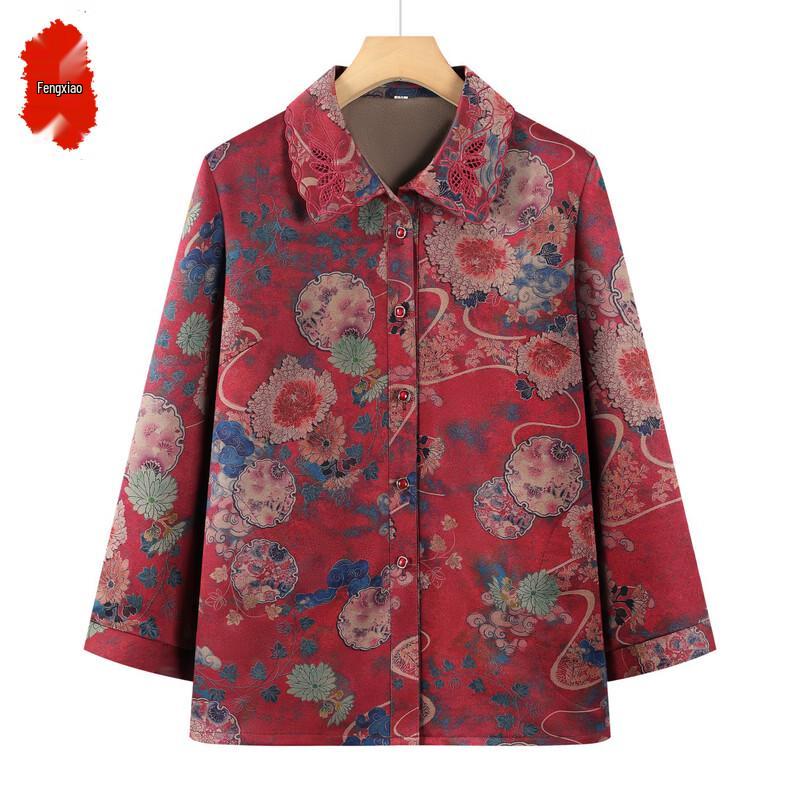 

Женская блузка китайского стиля с цветочным принтом для женщин среднего возраста 3XL