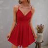 women's solid adjustable spaghetti wrap v neck high waist flowy mini sundress summer party skater gown