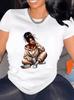 Graphic Print Girl T-Shirt For Women Casual Short Sleeve Tee 1 Pcs 100% Heavy Cotton - Comfortable Crew Neck, Soft Adorable Tees Tops