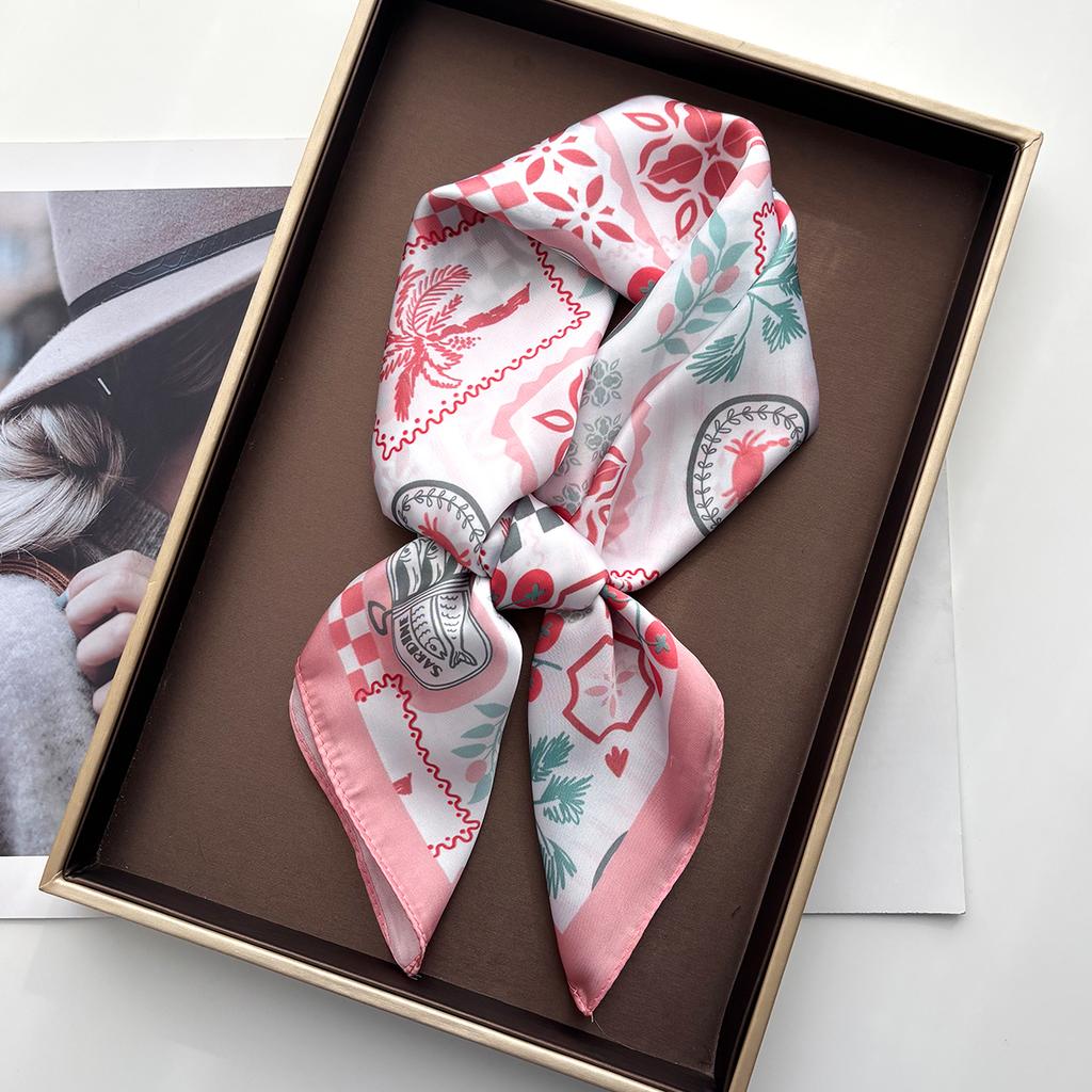 Women Fashion Scarf Silk Feeling Floral Print Square Neckerchief Spring Shawl Foulard Headbanda Stole Scarves Bufanda Ties