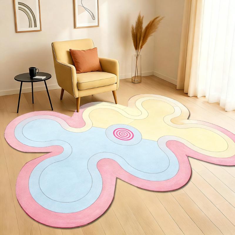 Dopamine Kleur Tapijten voor Woonkamer Pluizig Zacht Slaapkamer Decoratie Tapijt Onregelmatige Vorm Nachtkastje Tapijt Huis Verdikken Pluche Vloermat 80x120cm