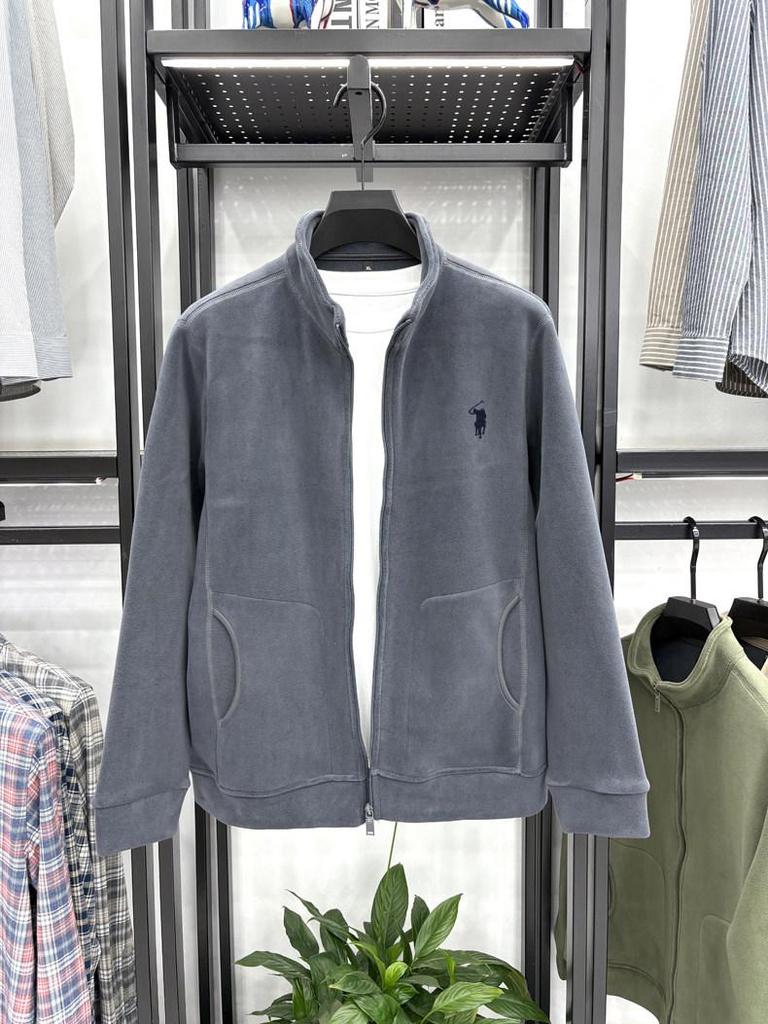 Men's Double-Sided Berber Fleece Stand Collar Jacket with Embroidery – Classic American Style