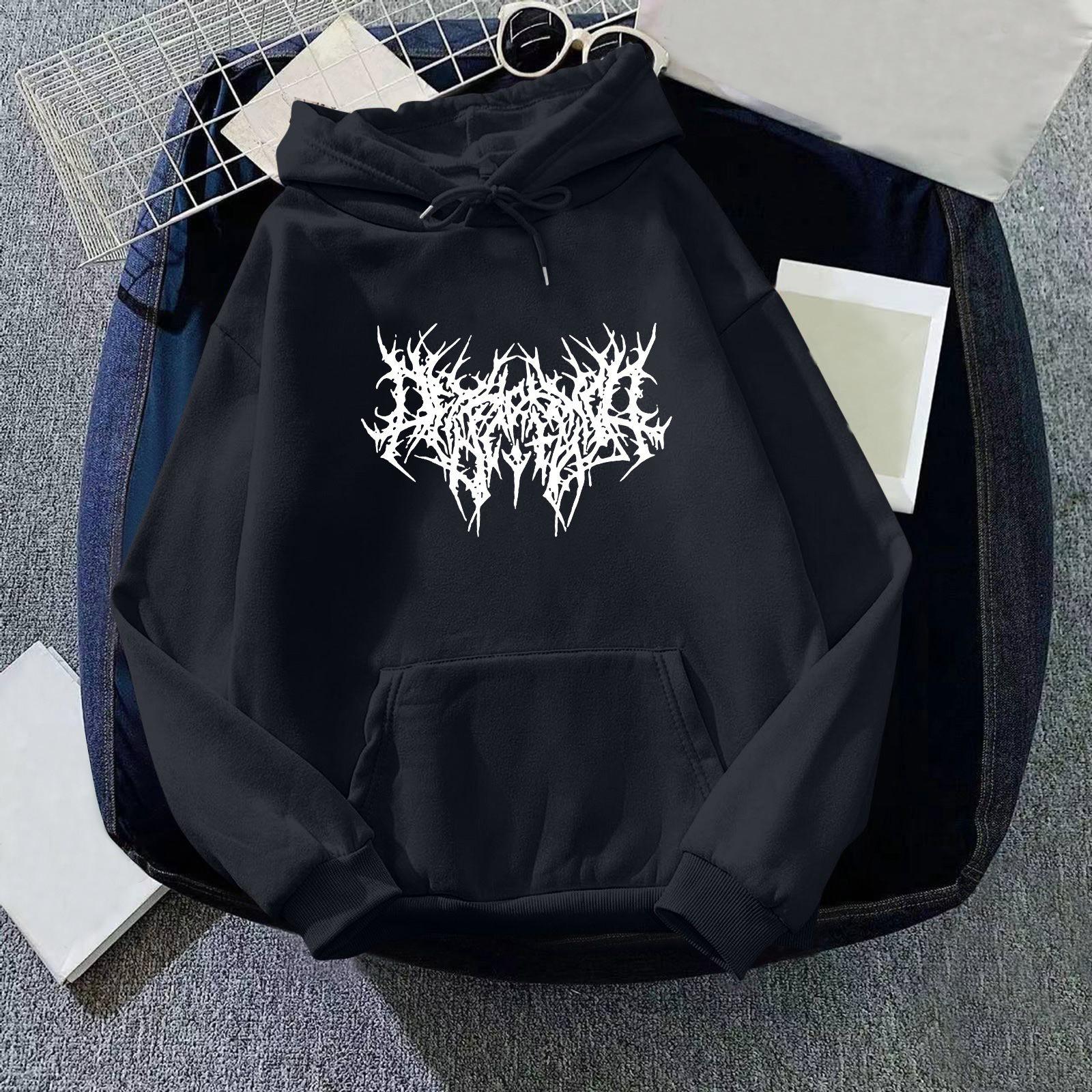 

Женская мода принт спортивный свободный пуловер длинный рукав карман капюшон толстовка топ L чёрный