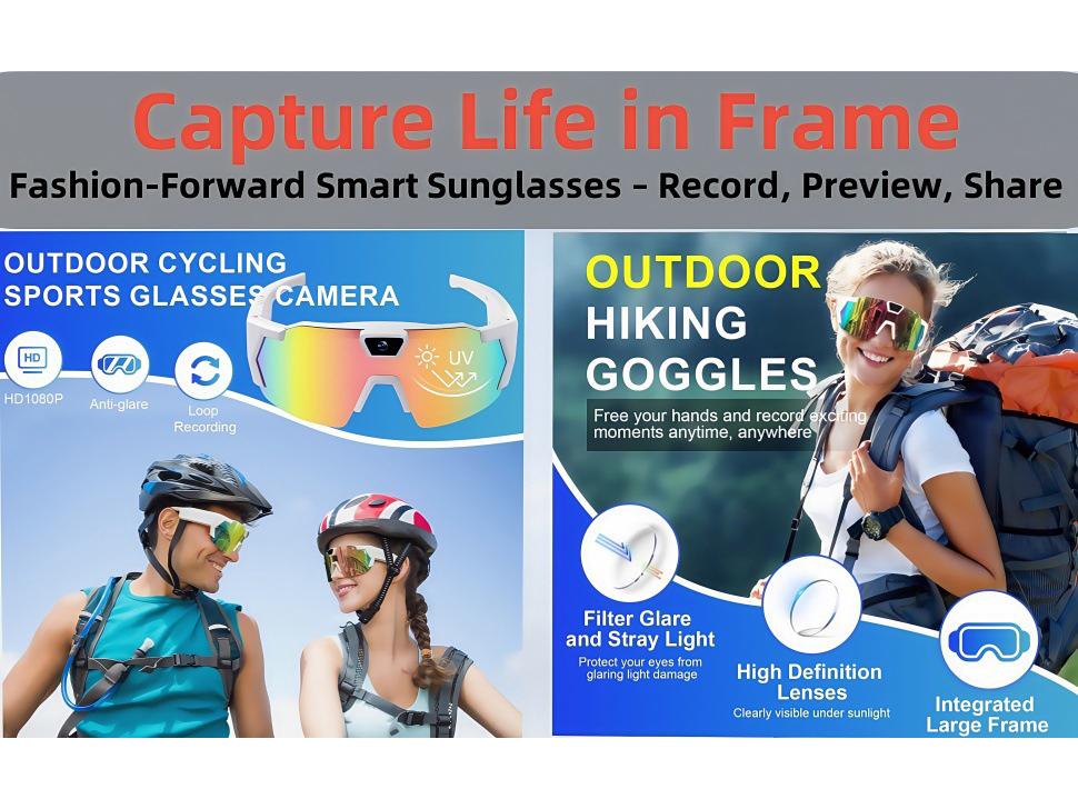 Cycling Smart Glasses with Built-In Camera for Outdoor Photo and Video Recording