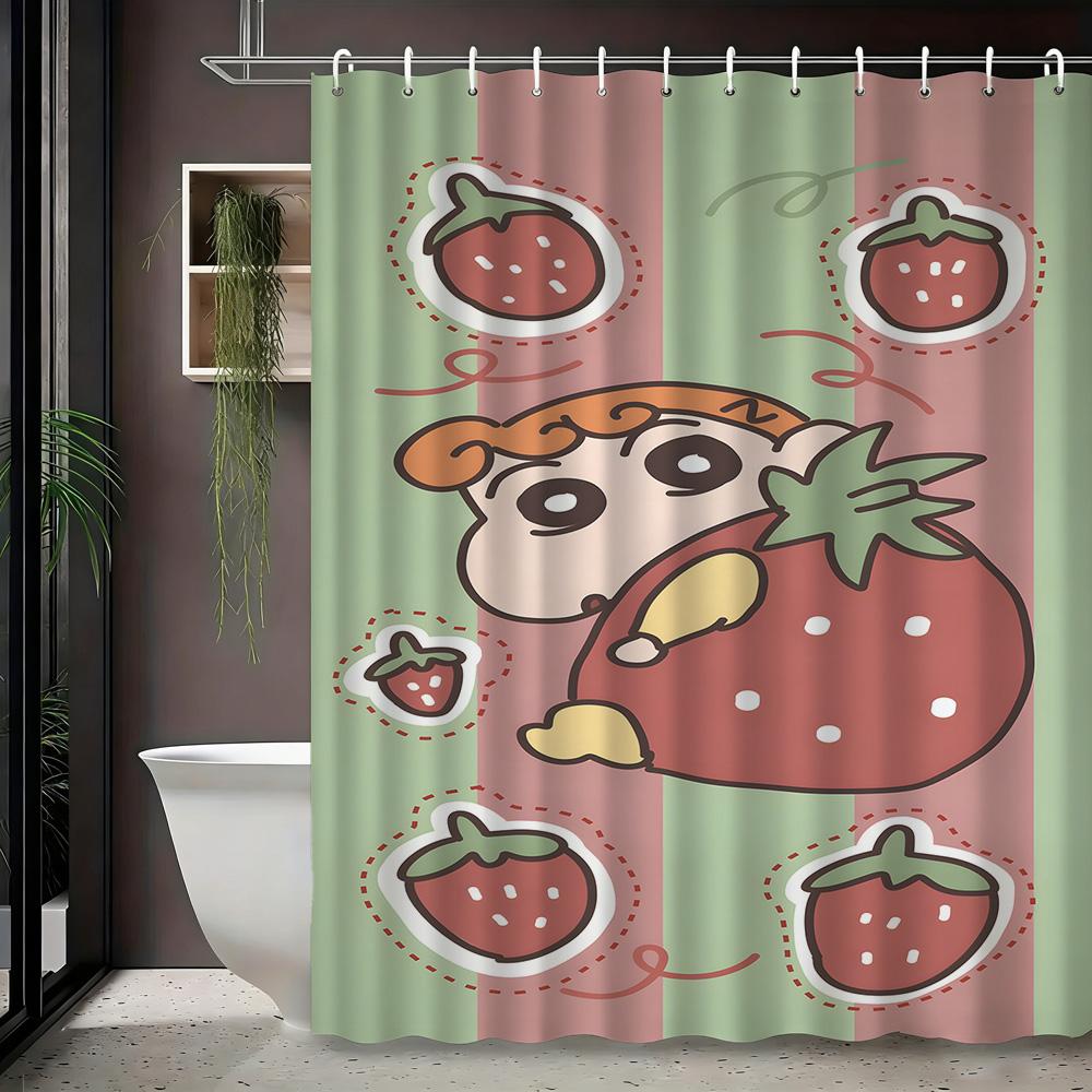 Crayon Shin-Chan Cowboy Rope Swing 2D Print Waterproof Shower Curtain, Blue Sky Bathroom Decor With Hooks