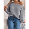 Automne et Hiver, Décontracté, Ajouré, Une Épaule Dégagée, Haut, Manches Lanterne, Pull Chaud, Vêtements pour Femmes