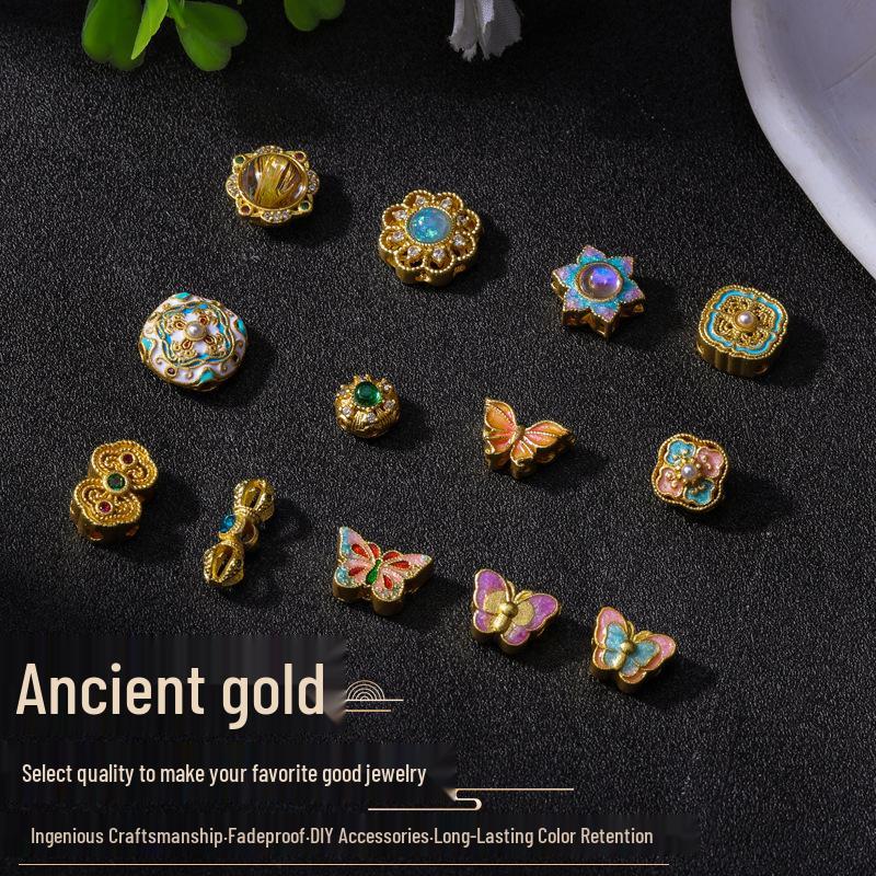 Gold Vajra Butterfly Spacer Beads with Gemstone Look and Strong Color Retention – Alloy Drip Oil Finish