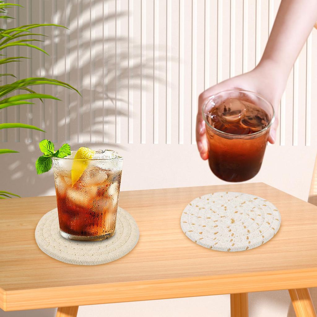 Set of 8 DARENYI Fabric Coasters. Stylish, Absorbent, Heat-resistant, and Made from Soft, Natural Cotton. Thick, Round, with Holder. Cute,