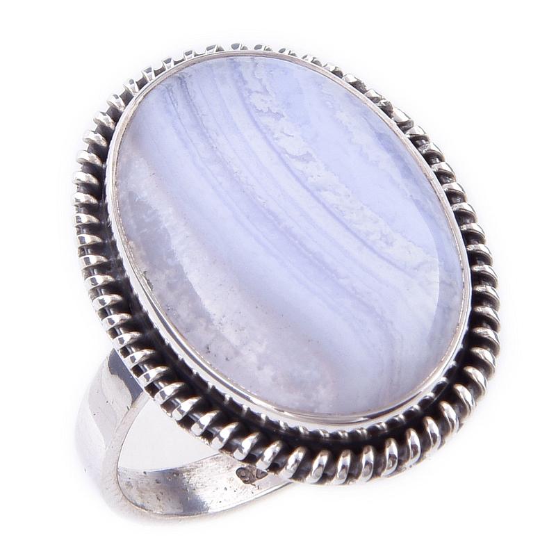 Natural Blue Lace Agate Gemstone 925 Solid Sterling Silver Jewelry Ring S.8 s3L22