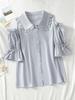 Versatile Ruffle Doll Collar Blouse - Women's Short-Sleeve, Pleated, Loose Fit, Solid Color