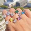 ZAKOL Luxury Square Water Drop AAA Cubic Zirconia Open Rings for Women Clear Pink Green CZ Engagement Wedding Party Zircon