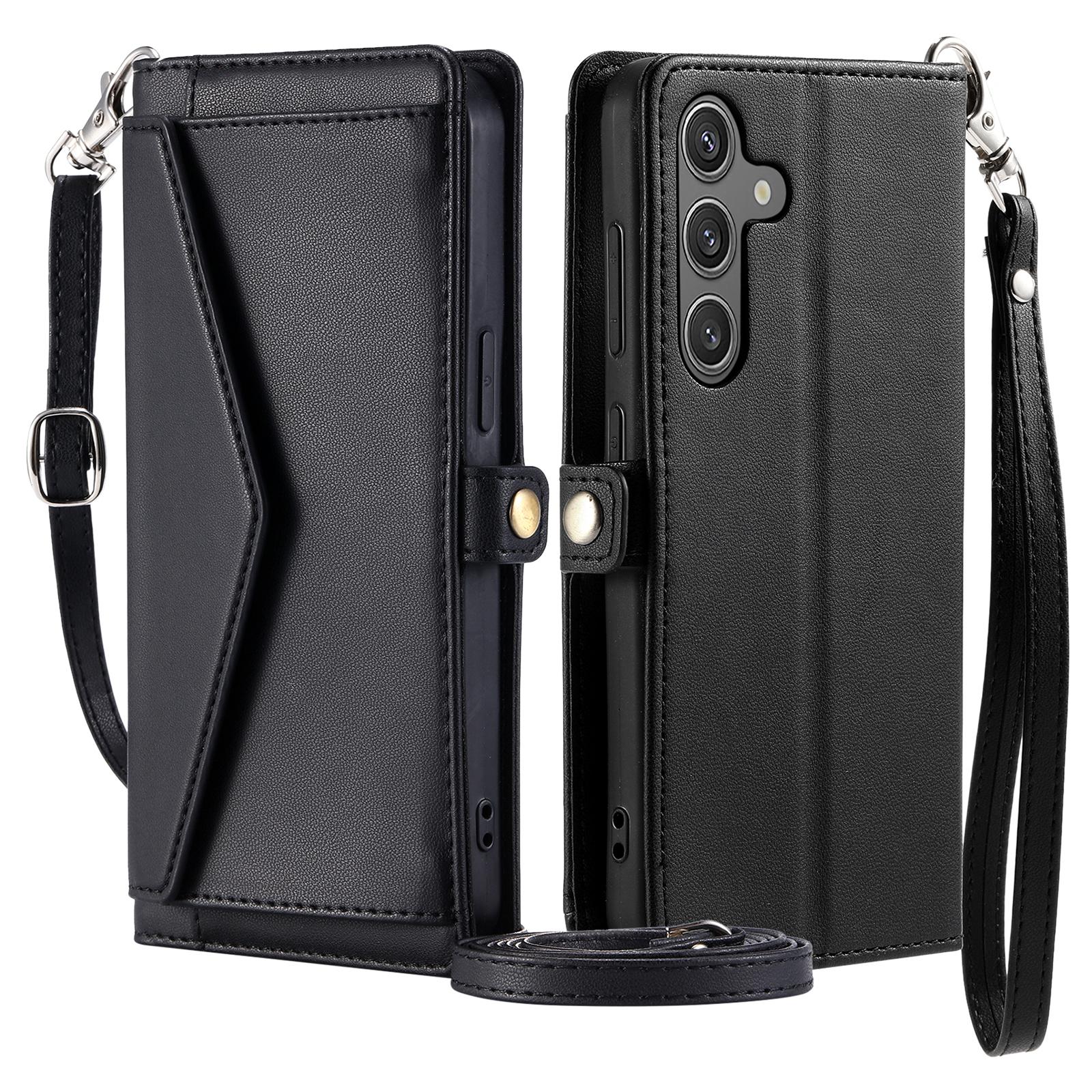 

For Samsung Galaxy A16 5G/A16 4G Leather Case Wallet Stand Phone Cover with Straps Black
