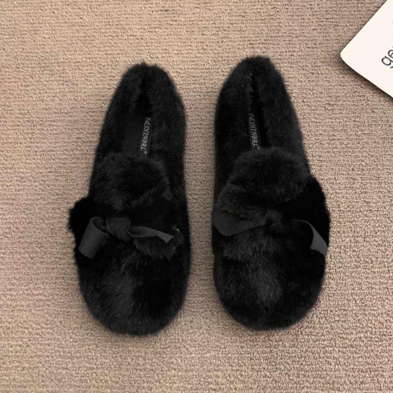 Mao Mao Schuhe Damen tragen ein Pedal Doudou Schuhe 2025 neu Herbst und Winter Nerz Plüsch Baumwollschuhe flache Baumwolle Damenschuhe