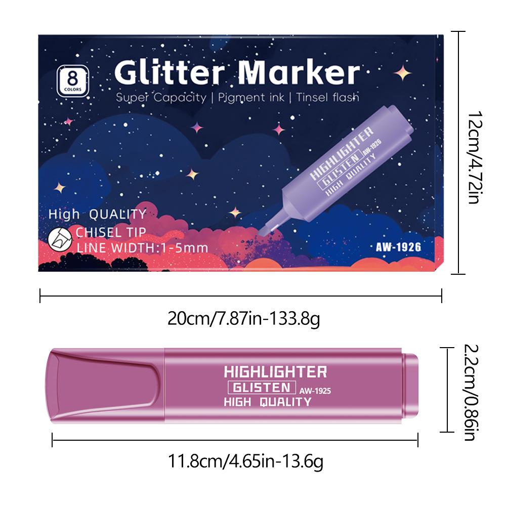 Glitter Fluorescent Highlight Marker Pen for Students and Kids' Drawing & Doodling