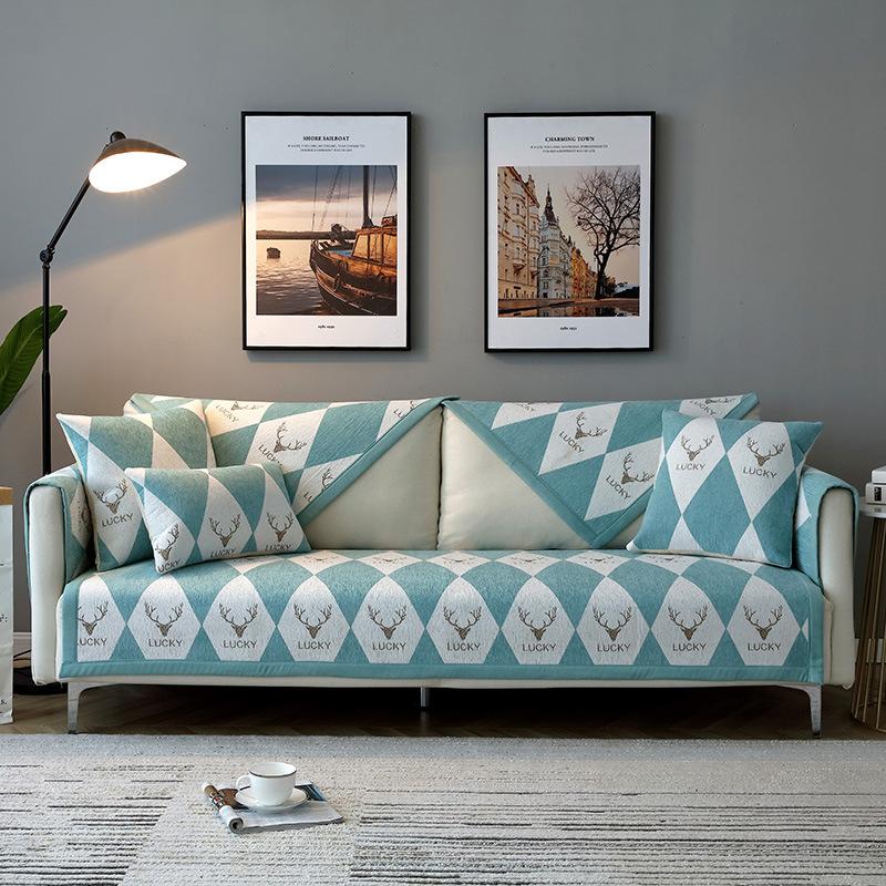 Nordic Chenille Sofa Cushion Cover Deer Digital Printing Living Room Sofa Protective Cover Universal Sofa Seat Case 1/2/3/4 Seat