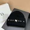 Winter High-Quality Bow Rhinestone Knit Hat Rabbit Fur Ear-Protection Warm Beanie Women