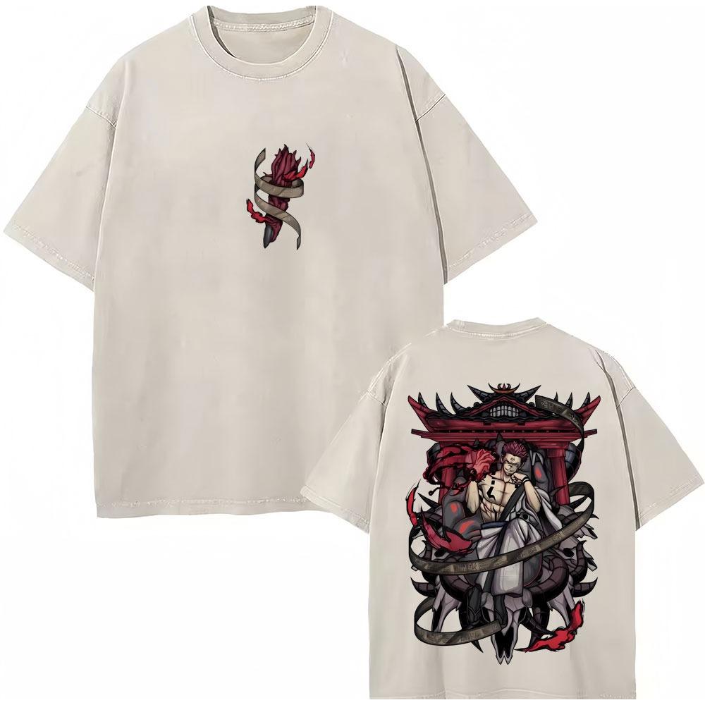 Gewaschenes Anime Jujutsu Kaisen Harajuku Yuta Okkotsu T-Shirts Herren Damen Mode Rundhals Lässiges T-Shirt Lockere Baumwoll-T-Shirts