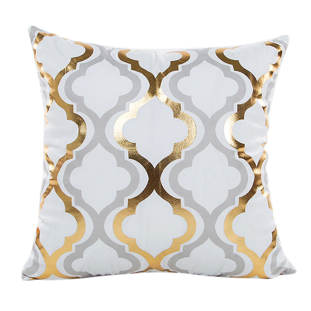 Gold Foil Printing Pillow Case Sofa Waist Throw Cushion Cover Home Decor 