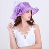 New Women's Summer Korean Style Wide Brim Sun Hat with Mesh and Organza Floral Design