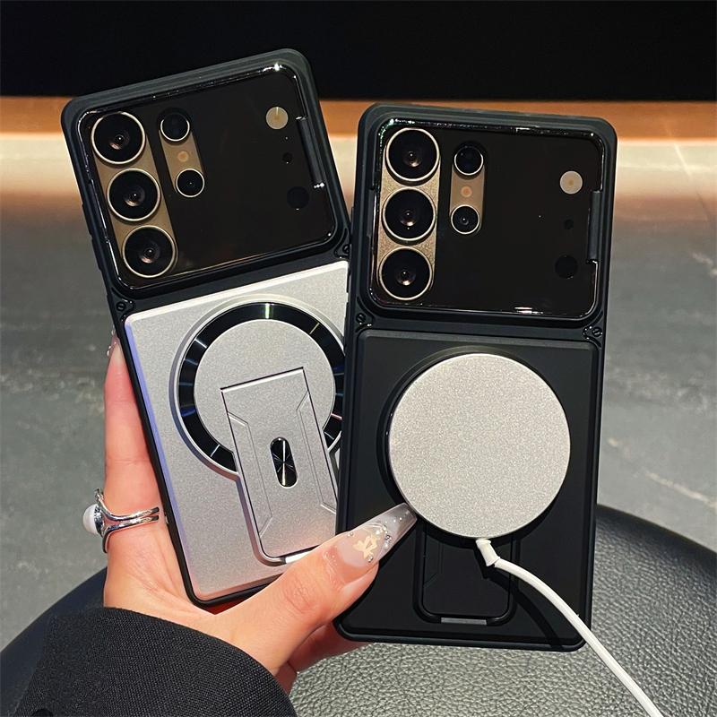 Luxury Folding Bracket Magnetic Case for Samsung Galaxy S25 FE S24 S23 S26 Ultra Plus A57 A37 A17 A07 A36 Lens Protection Cover