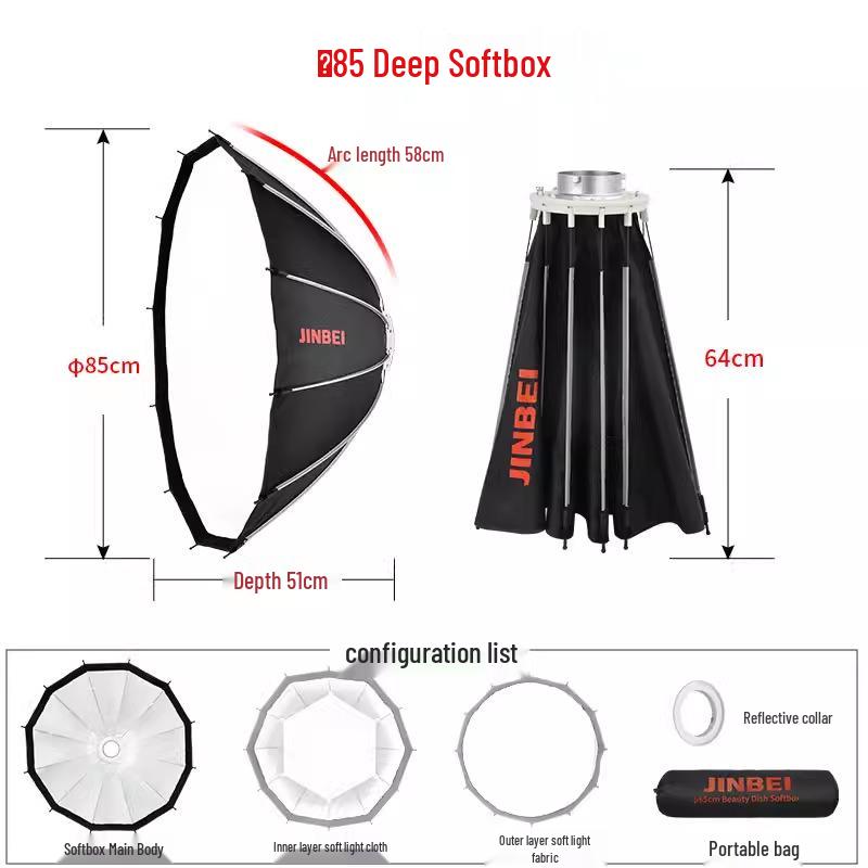 8-Sided Quick-Release 90/120cm Deep Parabolic Softbox for Photography and Video Lighting