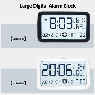 Minimalist Soft Light Digital Alarm Clock Large Screen Multifunctional Temperature Humidity Display Electronic Clock for Table