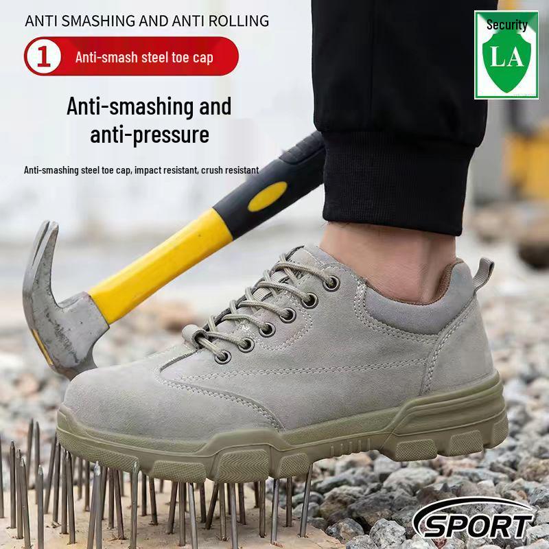

Four Seasons Lightweight Steel Toe Anti-Smash Puncture-Resistant Breathable Men s Safety Shoes Beige Low Top Four Seasons; 44