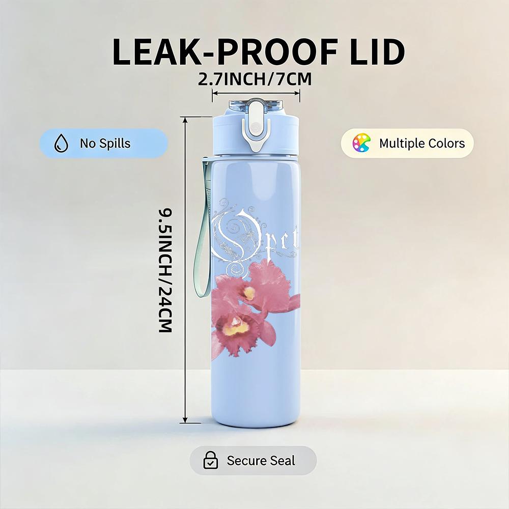 1PC Pink Orchid Floral Soft Vintage Print 750ml Portable Sports Water Bottle Leakproof Gym Outdoor Travel Drink Cup