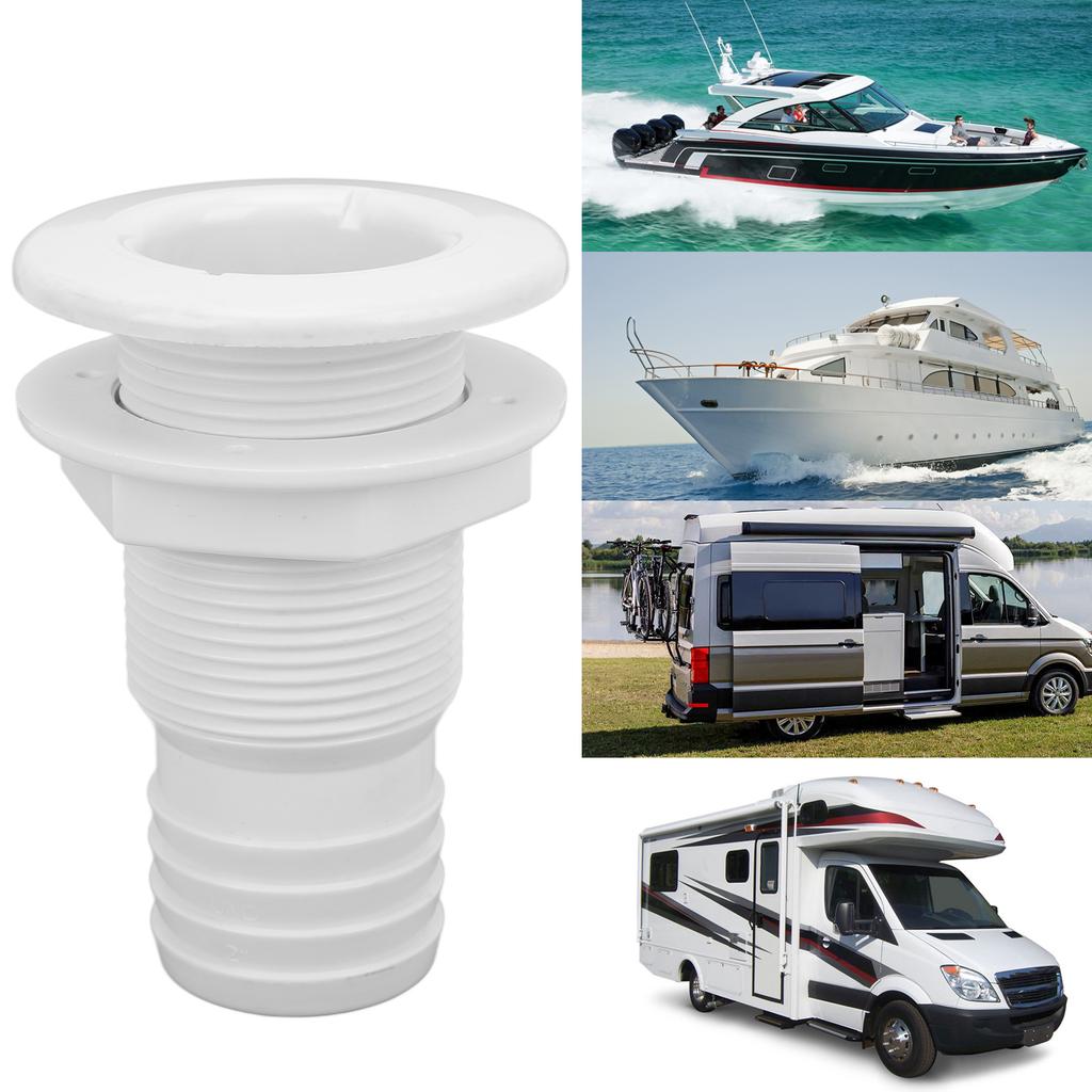 Marine Through Hull Fitting 2in White ABS Plastic Hose Coupler Drain Outlet Accessory
