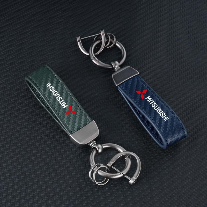 Modny skórzany brelok do kluczy z klamrą w kształcie podkowy Breloki do kluczy samochodowych dla Mitsubishi Pajero Sport Outlander ASX Lancer Eclipse Cross