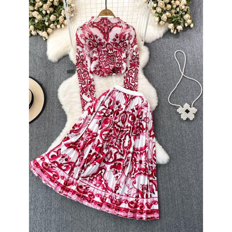 Sanzhai Ruched Celadon High Waist Skirt Fashion Suit