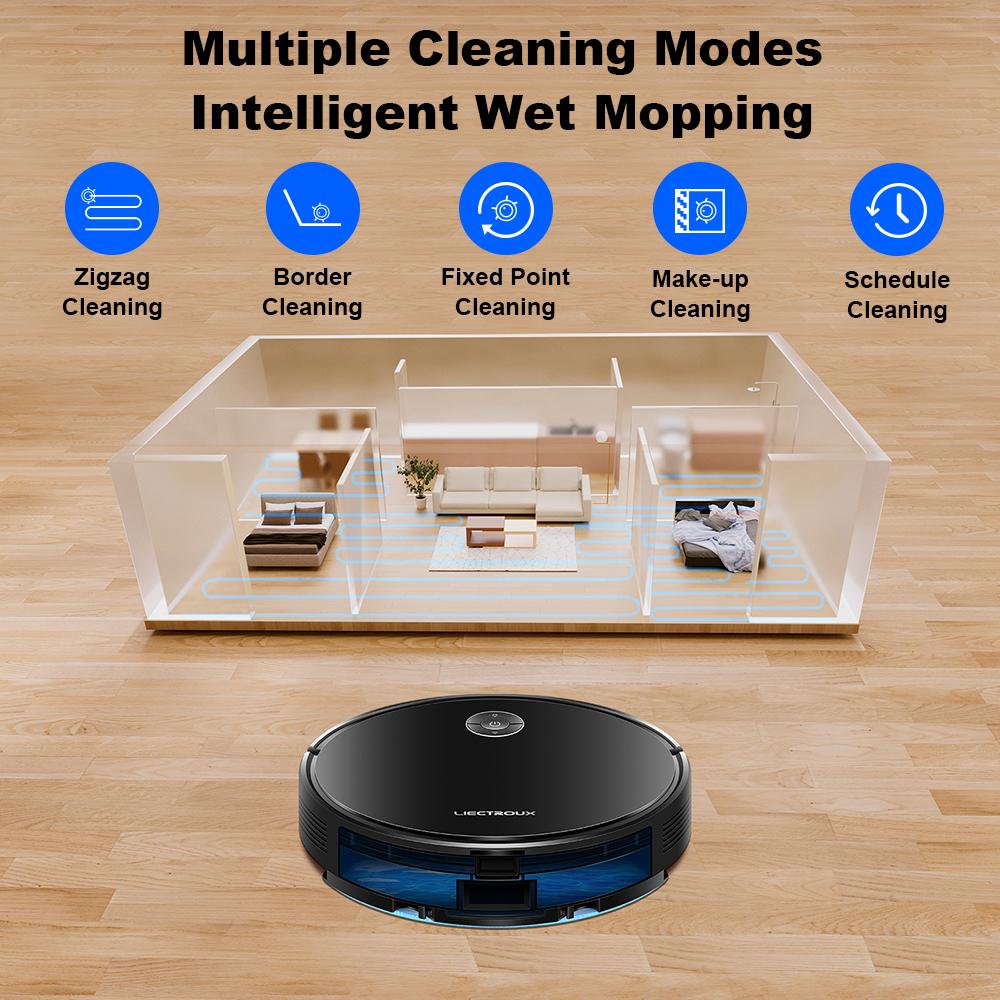 LIECTROUX C7 Robot Vacuum Cleaner AI Map Route,Memory,Super Smart Partition,WiFi App,6000Pa Suction,Electric WaterTank,Wet Mop
