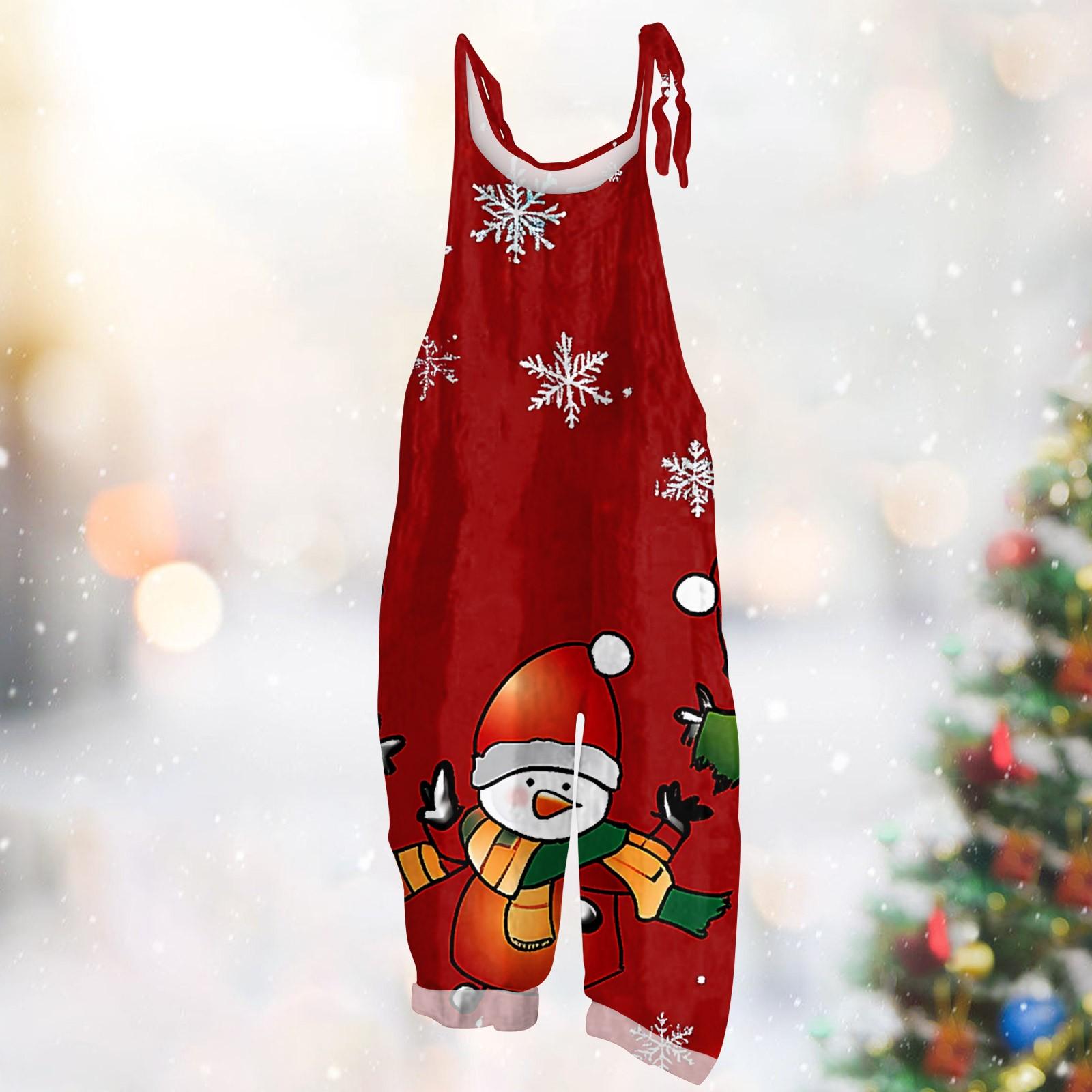 

Женский комбинезон с рождественским снеговиком и принтом рождественской елки, свободный, винтажный, сзади, хлопок XXXL