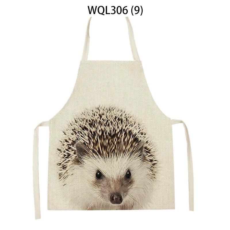 Cartoon Rabbit Deer Bear Print Kitchen Apron Women Men Sleeveless Linen Cooking Apron Home Cleaning Pinafore Baking Accessories